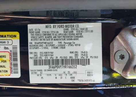 2017 Ford Fusion Sport from USA, damaged, VIN 3FA6P0VP7HR166352